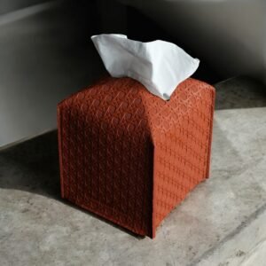 Rattan Textured Leather Tissue Box Cover